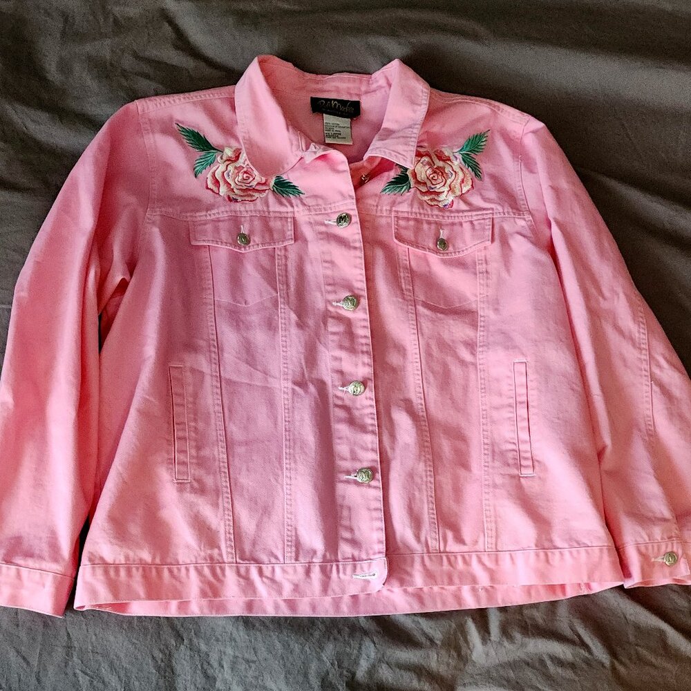 Bob Mackie Wearable Art Embroidered Pink Demin Jacket